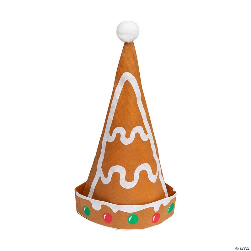 20 Brown & White Gingerbread Nonwoven Polyester Santa Hats – 12 Pc.