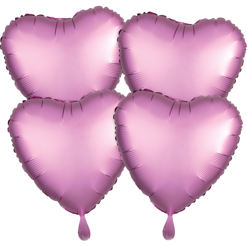 4 pink satin heart balloons 43cm