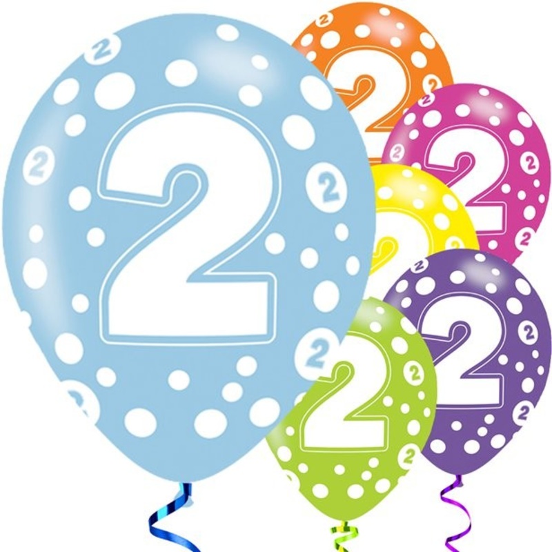 6 Fancy 2nd Birthday balloons 28cm