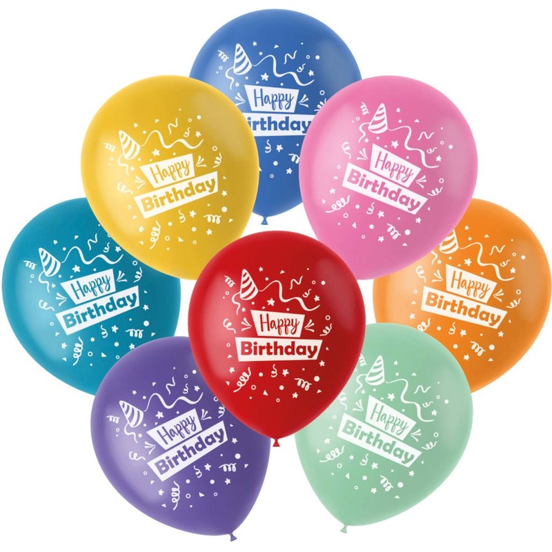 8 colorful birthday balloons 23cm