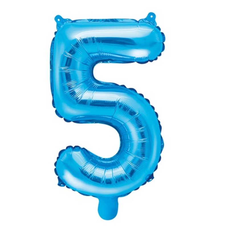 Number 5 foil balloon azure blue 35cm