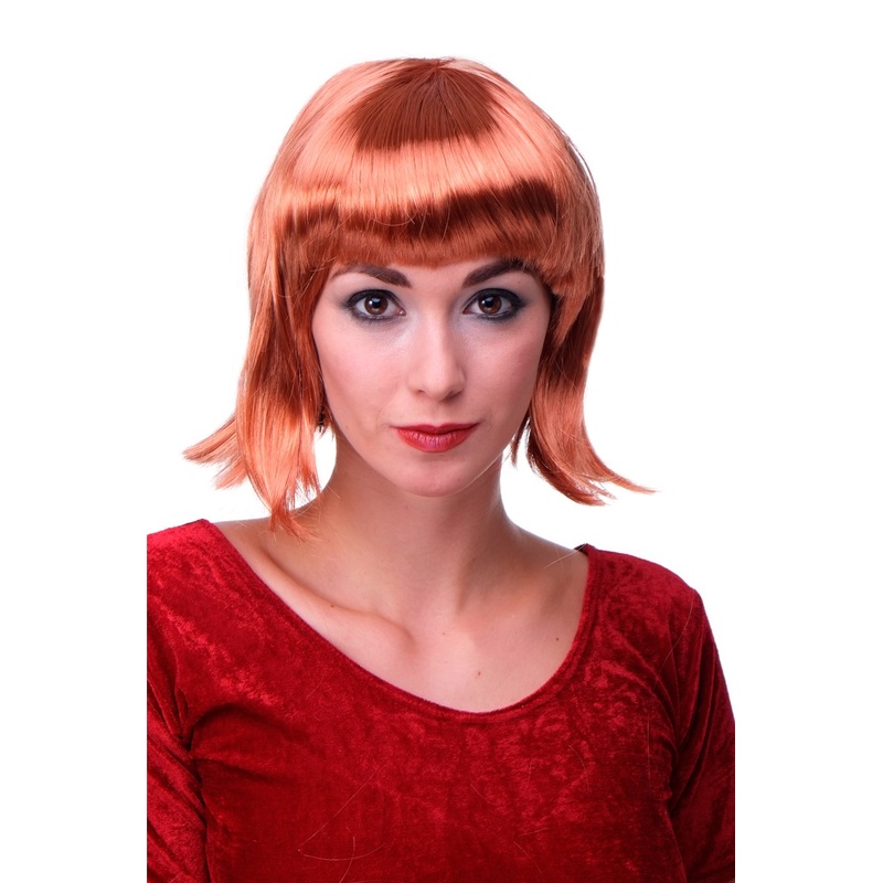Party Halloween Disco lady women wig Bob fringe short sexy copper red  PW0114
