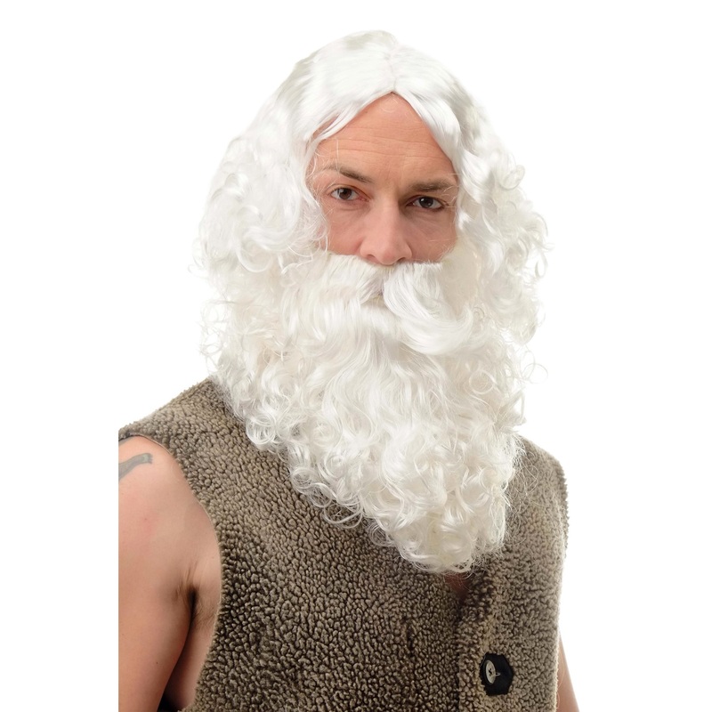 Wig & Beard set white Santa Claus greek philosopher God Zeus Prophet 6095A+B