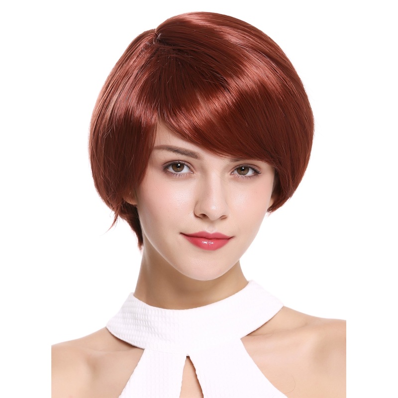 Lady Woman Wig Longbob Bob short straight red copper red long fringe parted 6082