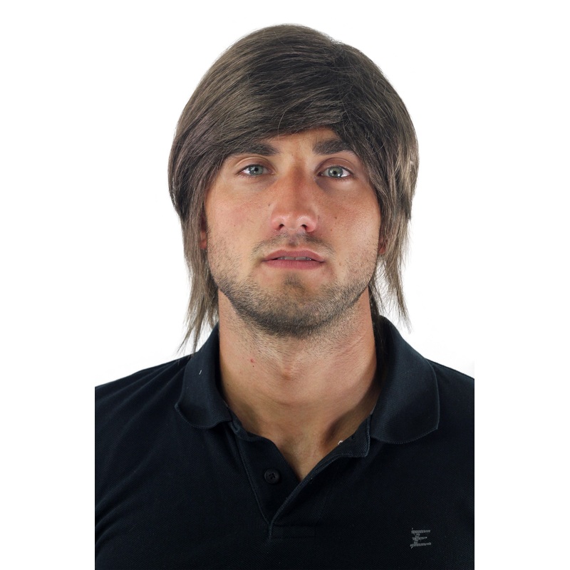Men’s Wig Man short longer hair in the neck thick combed to side brown GFW929