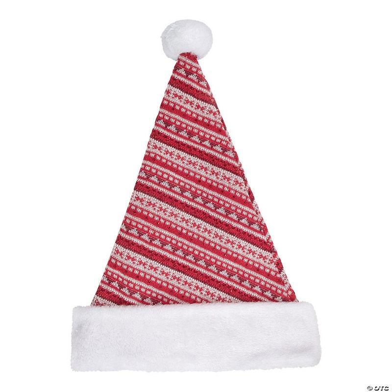 Northlight 17 Red and White Nordic Striped Santa Hat With Pom Pom
