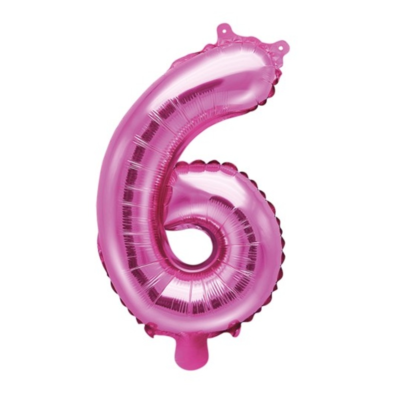 Number 6 foil balloon fuchsia 35cm