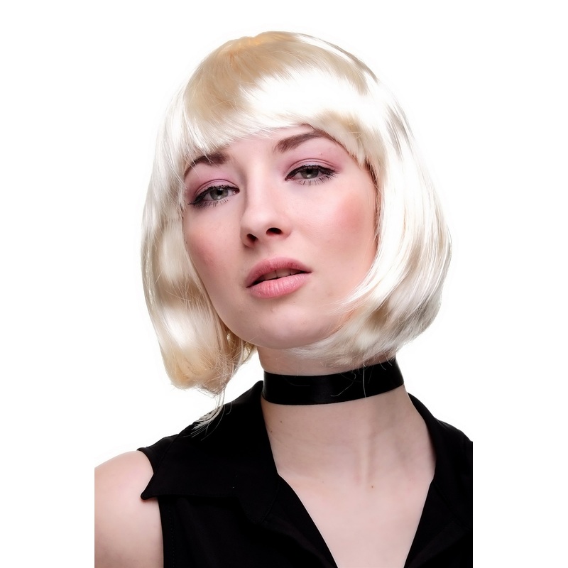 Party Halloween Disco lady women wig Bob fringe bangs short bright blond PW0114