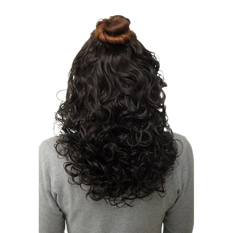 Hairpiece 7 Clips Hair Extension Half Wig Curls Dark Brown H9312-4