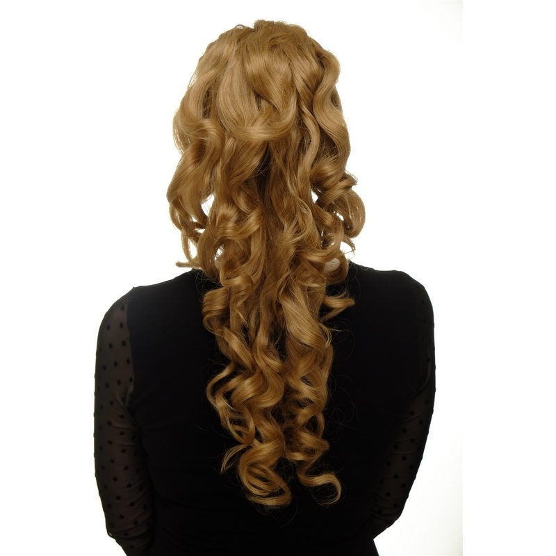 Hairpiece Ponytail combs & draw string curled curls very long gold blonde WK03-24B