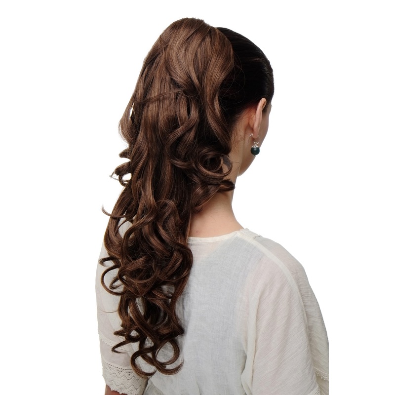 Hairpiece Ponytail very long wavy slightly curled curls mixed brown SA09-5/114