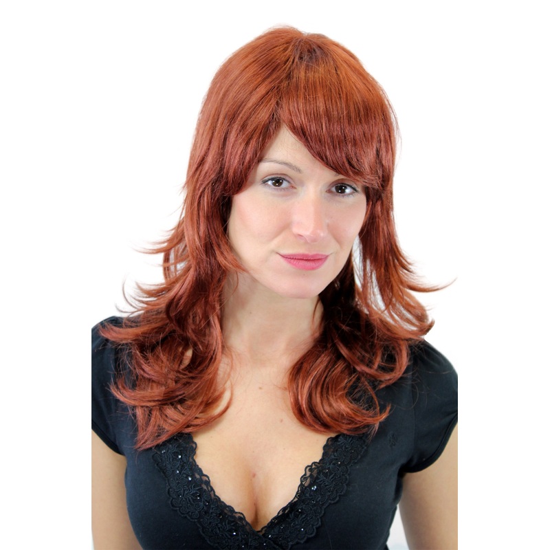 Lady women wig foxy red layered medium length straight curled tips GFW1000