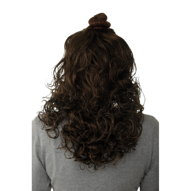 Hairpiece 7 Clips Hair Extension Half Wig Curls Medium Ash Brown H9312-8