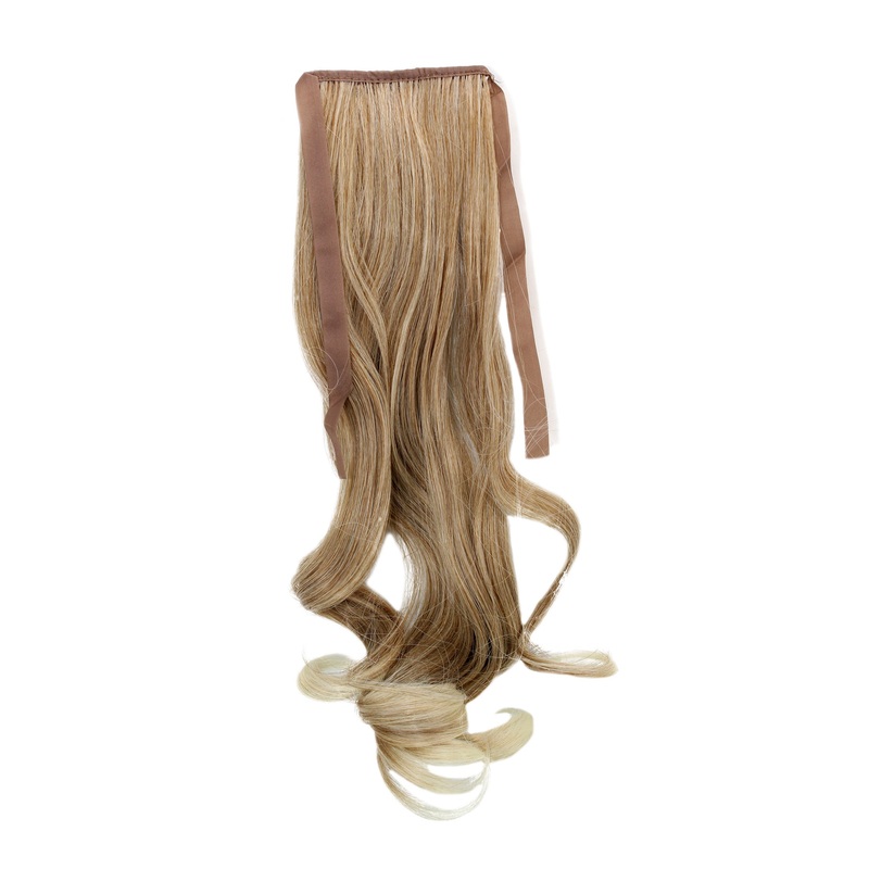 Hairpiece slim Ponytail Pigtail blond mix  wavy ribbon + clip fastening YZF-TC18-27T88
