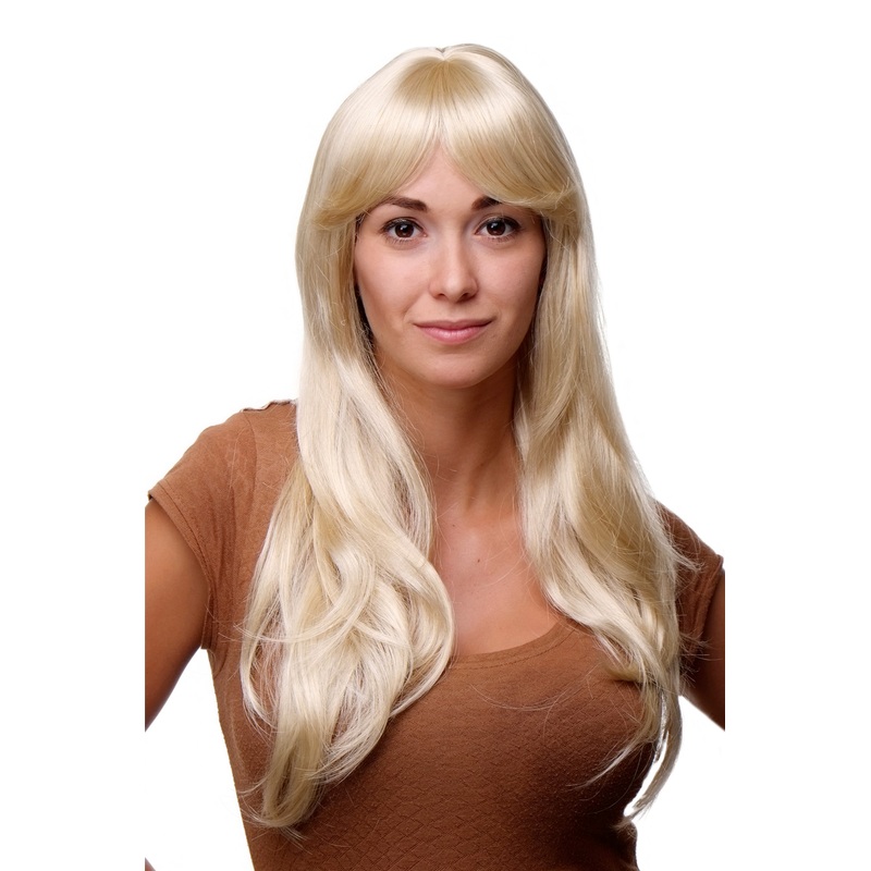 Long Lady Women Wig light blond fringe as side parting straight 9213