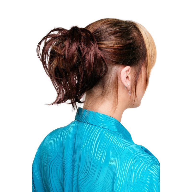 Scrunchy Hair Piece hair band voluminous wild curled dark red brown Irene-35+6