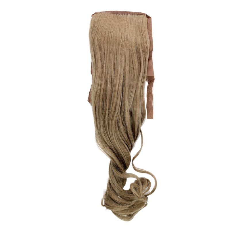Hairpiece slim Ponytail Pigtail Ash-Blond wavy ribbon + clip fastening YZF-TC18-16