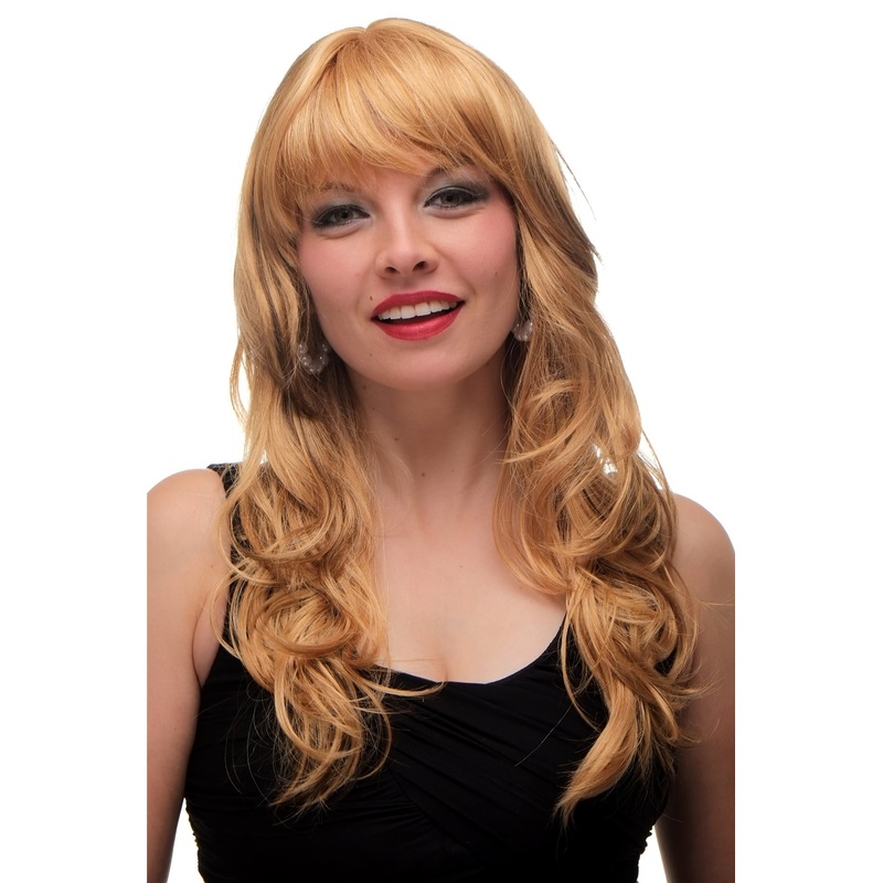 Lady Wig long curled vivid mix of 3 colours brown gold blonde platinum 1551