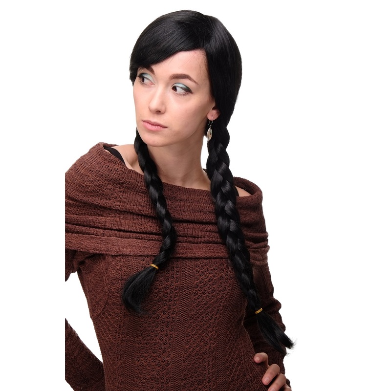Lady women wig Cosplay long braided pigtails braids Schoolgirl Lolita black 3446