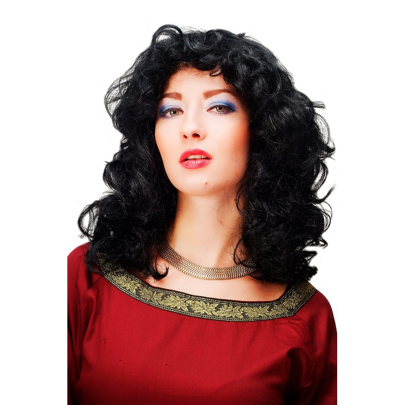 Party women lady wig black long curls curled Latin medieval cosplay Larp Gothic