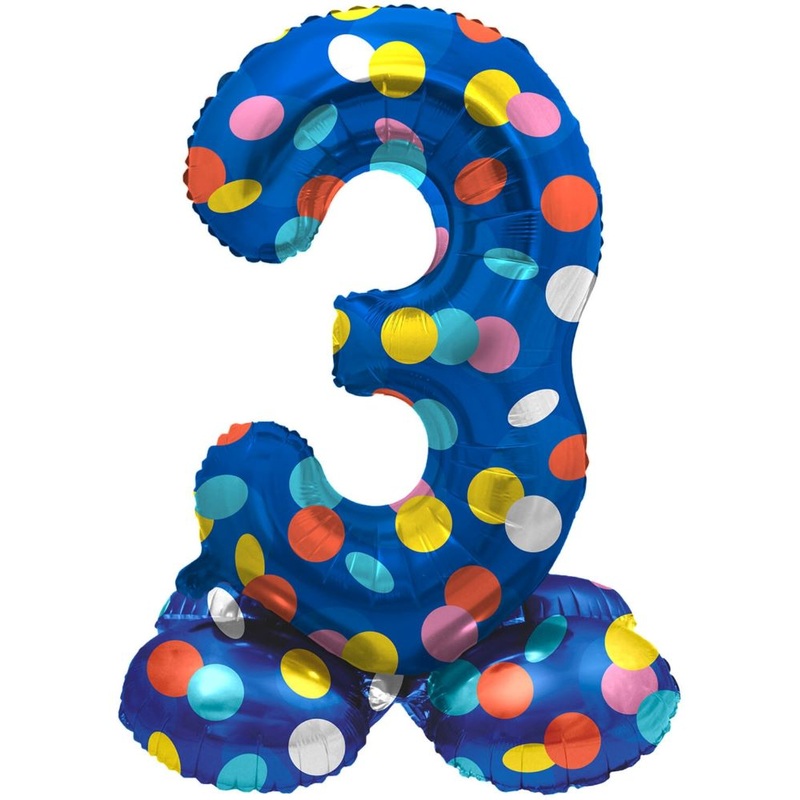 Standing number 3 balloon confetti rain 41cm