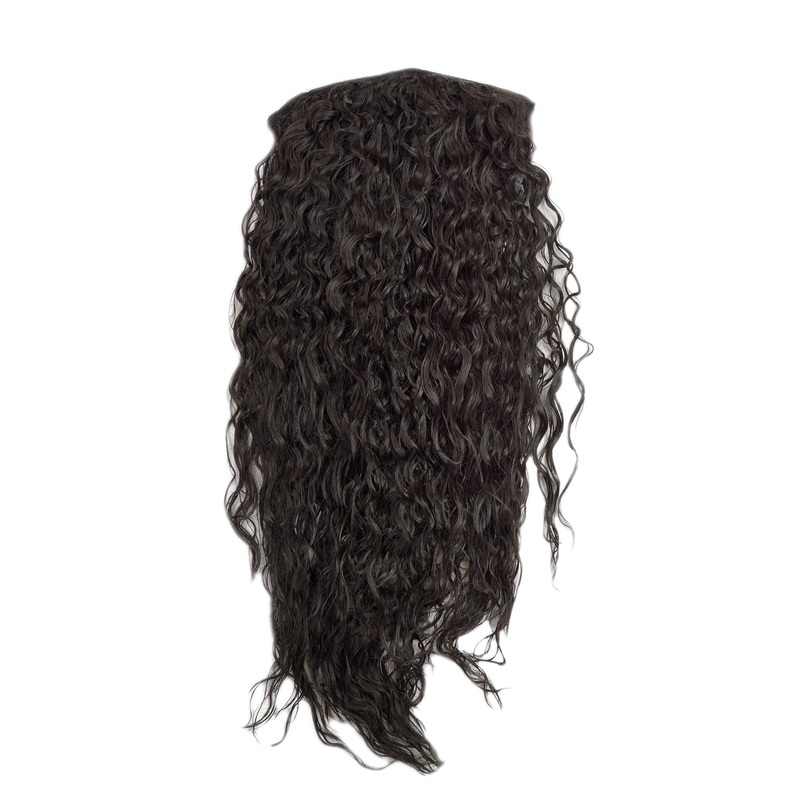Half Wig Clip-In Extension very long curly curls oily wet-look dark brown H9311