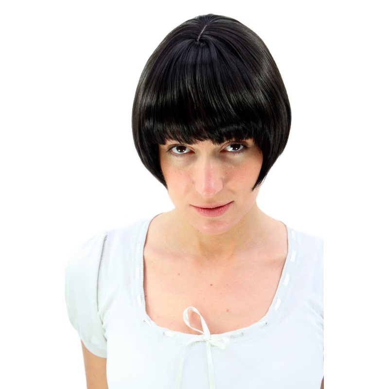 Lady women wig short voluminous bowl style Page Bob cute fringe off black 7804
