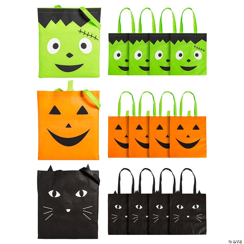 15 x 17 Large Halloween Character Faces Nonwoven Tote Bags – 12 Pc.