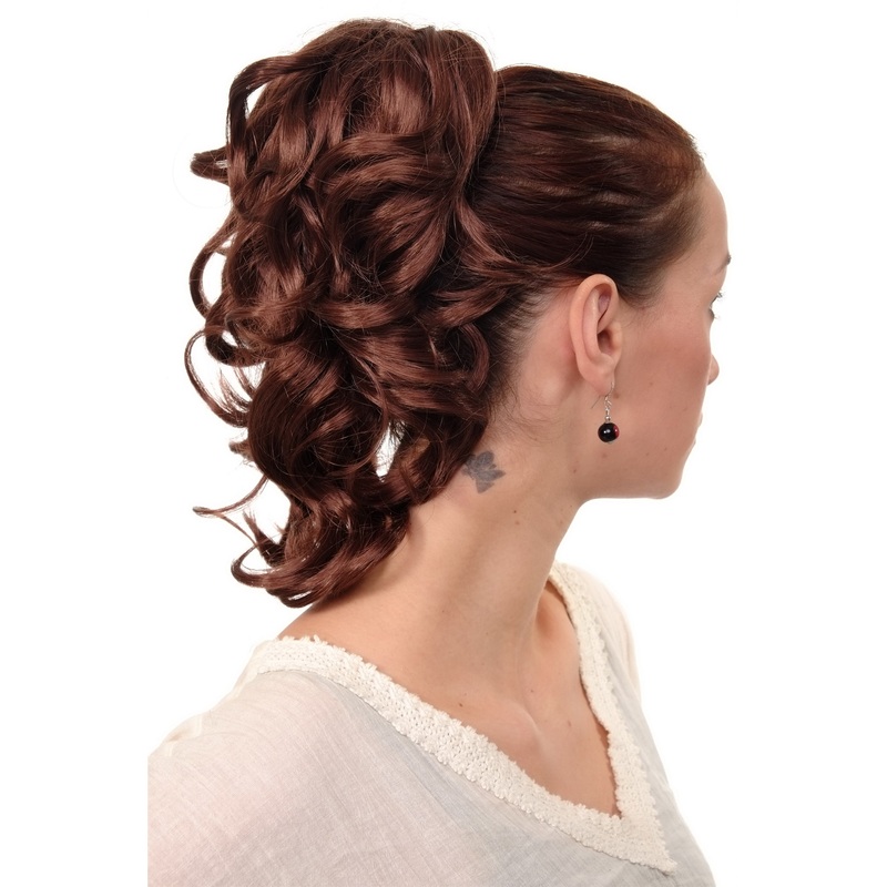 Hairpiece Ponytail comb draw string short wavy voluminous mahogany JL-3023