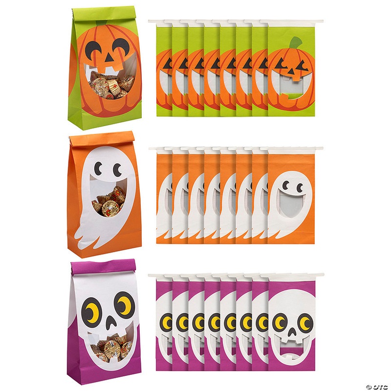 Halloween Metal Tie Treat Bags with Mouth Window – 24 Pc.
