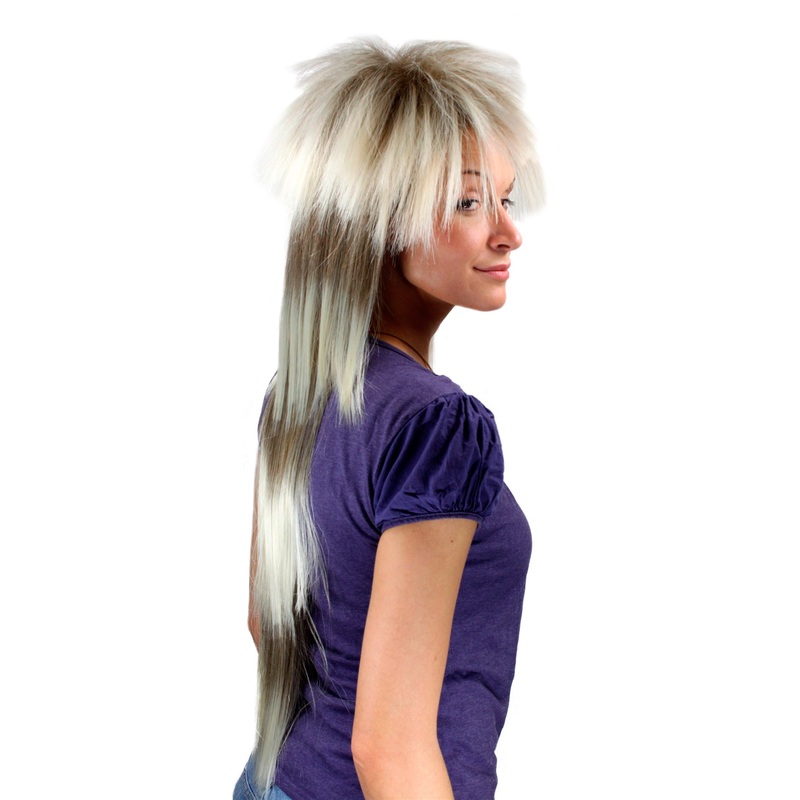 Lady man wig 80’s Hair Metal Hard Rock Brown Platinum teased mullet long 9666