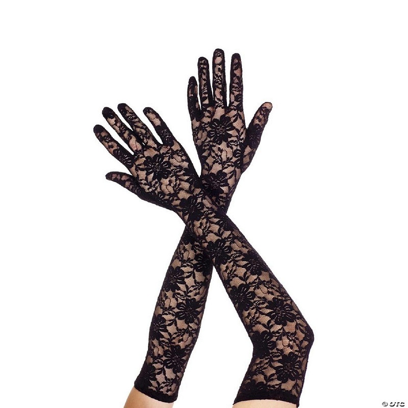 Music Legs 464-BLACK Extra Long Lace Gloves, Black