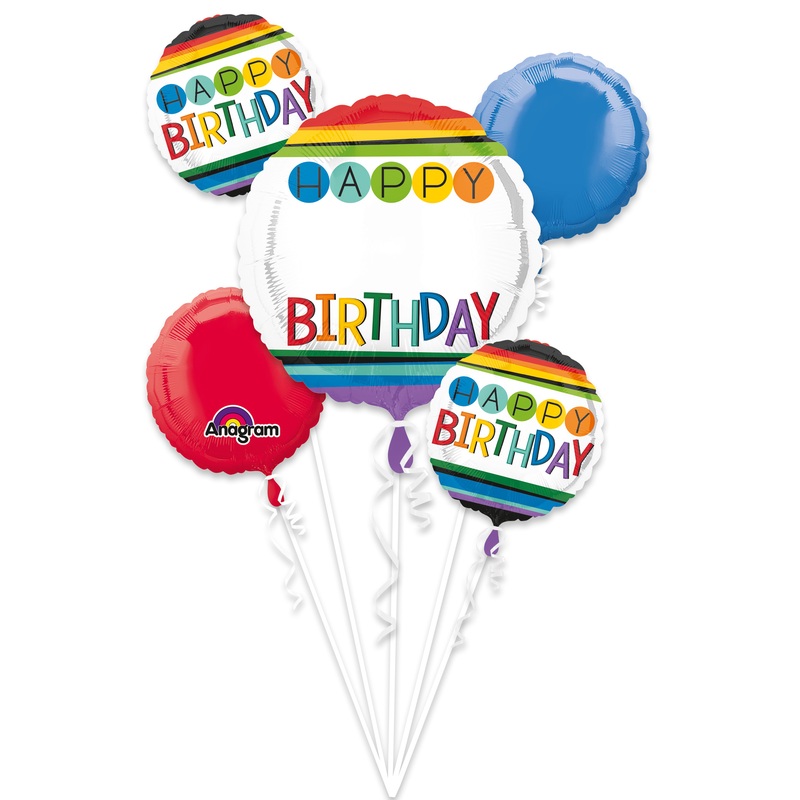 5 Colorful Birthday foil balloons