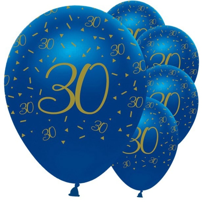 6 latex balloons 30th birthday blue 30cm