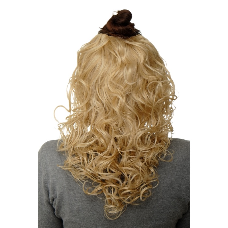 Hairpiece 7 Clips Hair Extension Half Wig Curls Golden Blonde H9312-611