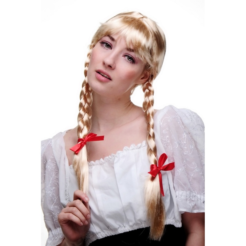 Lady Wig fringe 2 long braids plaits pigtails Dutch German Maid blonde LM3050-P02