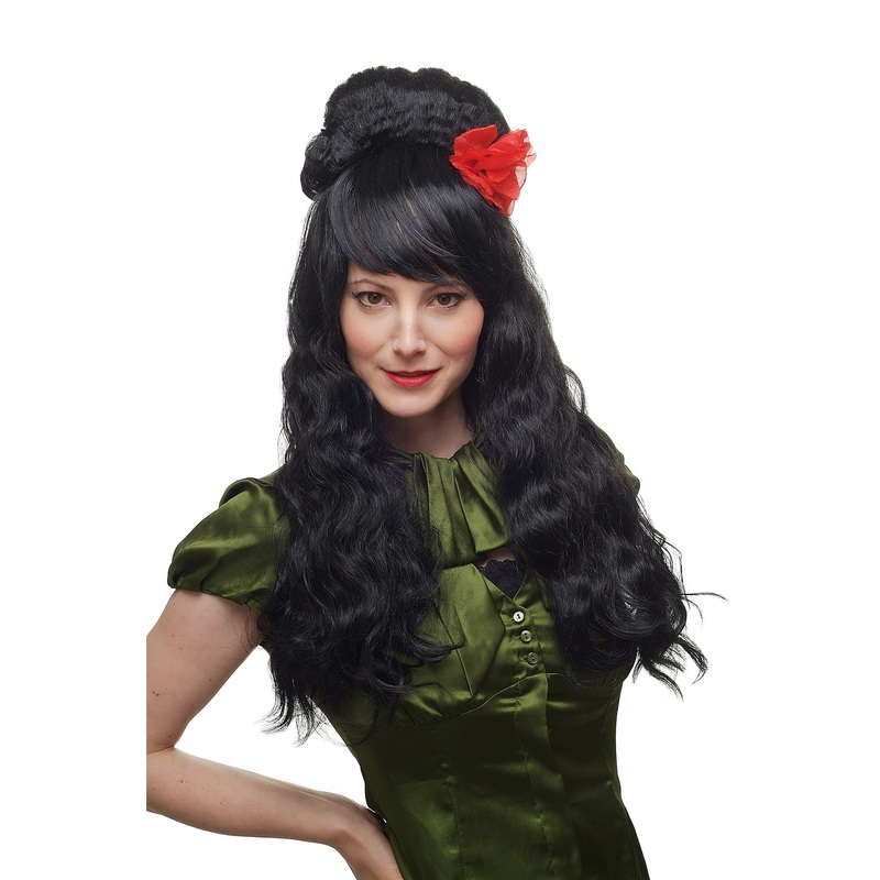 Lady wig Spanish rose senorita senora beehive curly 60ies black very long 81193