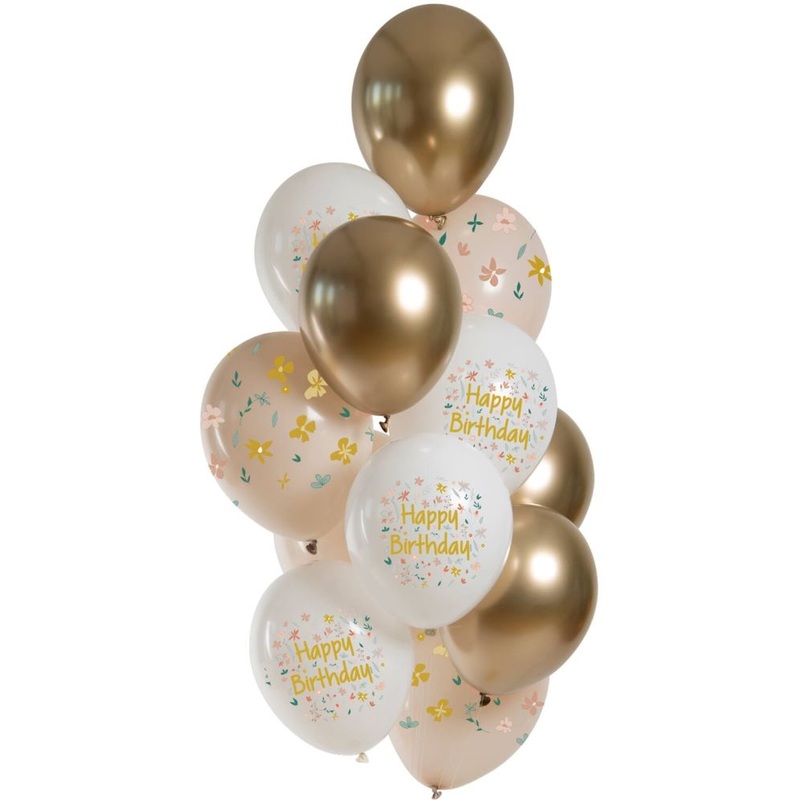 12 flowery birthday balloons 33cm