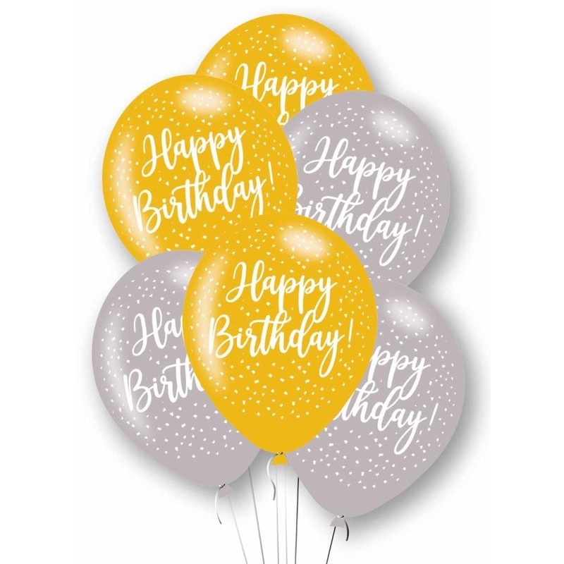 6 Syllable and Gold Mix Happy Birthday Balloons