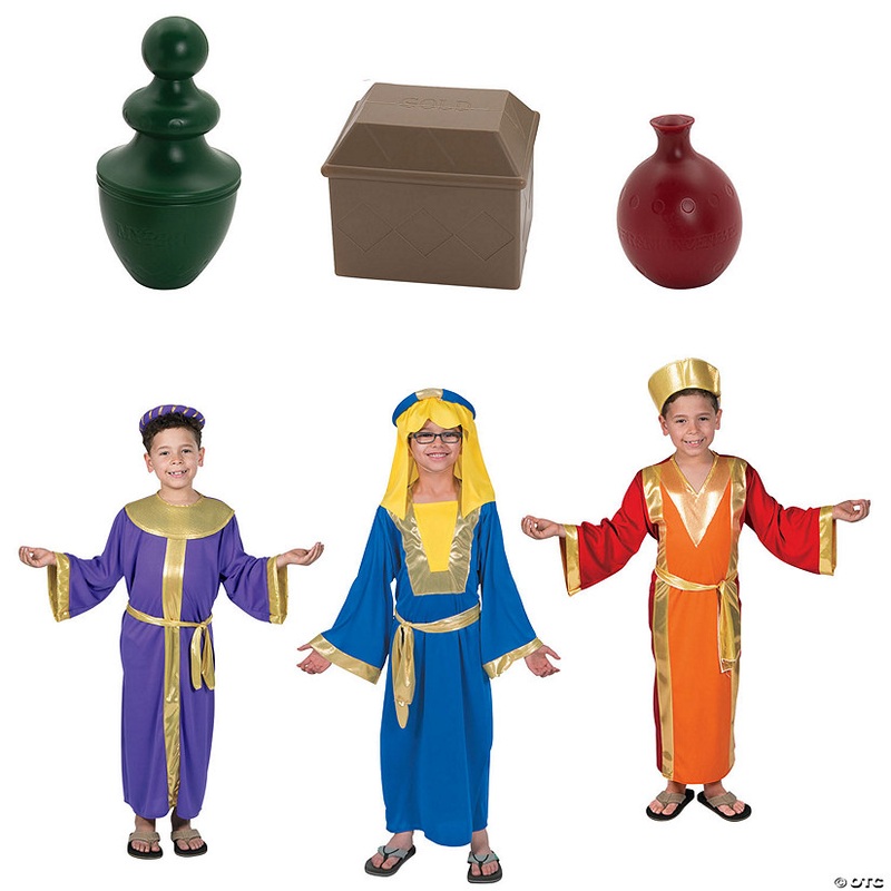 Kids Three Wise Men Costumes with Gifts Kit – 12 Pc.