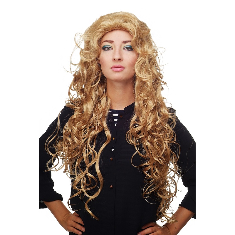 Lady Women Wig very long  voluminous curls quiff diva golden blond 81445