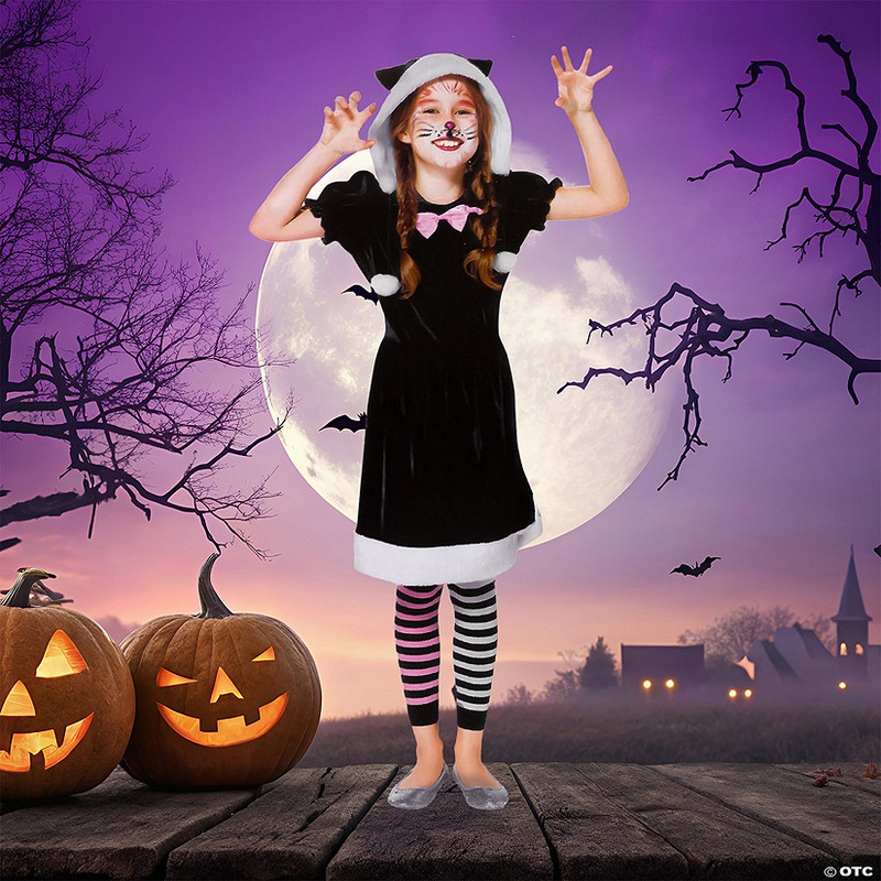 Black and White Girls Cat Children’s Halloween Costume – Medium – 4-6 Years