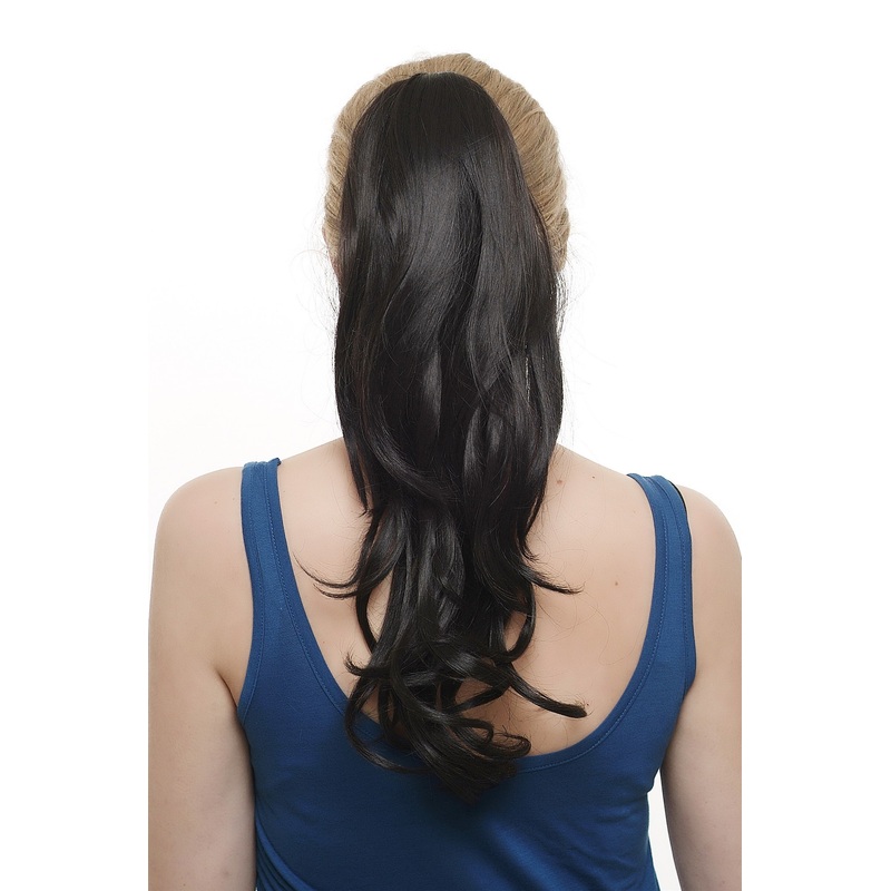 Hairpiece Ponytail extension very long wave wavy soft curls off black SA07-2