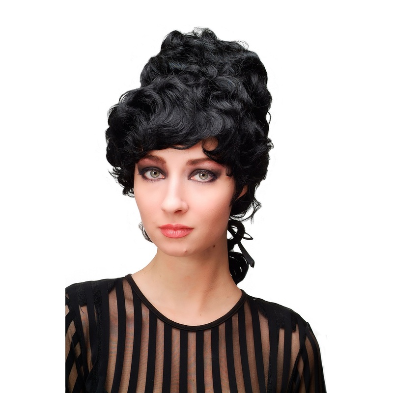Historic Lady Wig Baroque Victorian Colonial Beehive ringlets curled black L.C.L-1