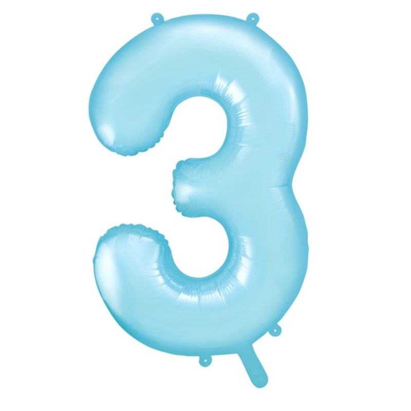 Number 3 foil balloon sky blue 86cm