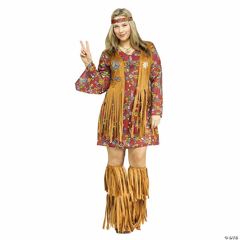 Womens Multicolor Peace & Love Hippie Costume – Plus Size 16W-20W