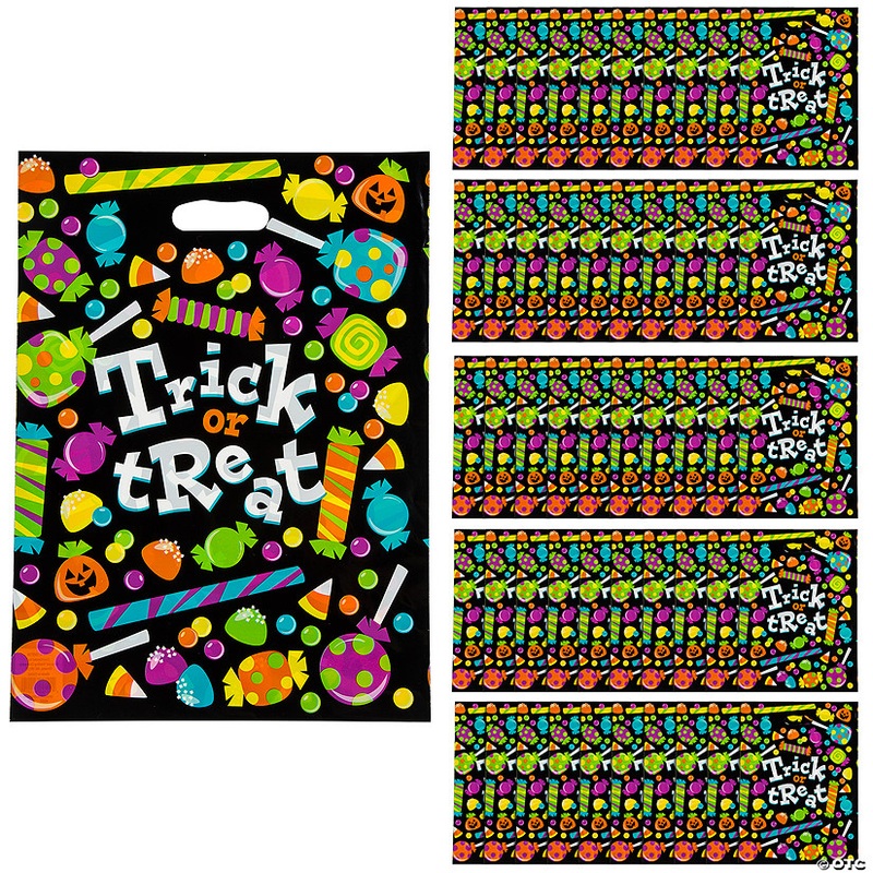12 1/2 x 17 Bulk 50 Pc. Large Sweet Halloween Trick-Or-Treat Plastic Goody Bags