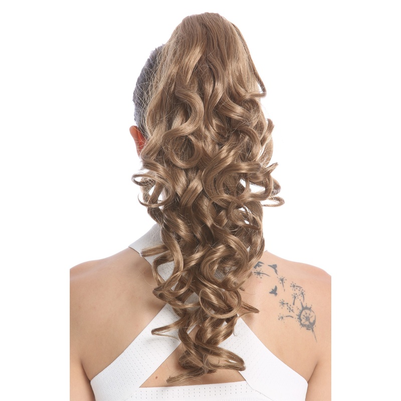 Hairpiece Ponytail very long wavy slightly curled curls medium brown mix SA09-16/8