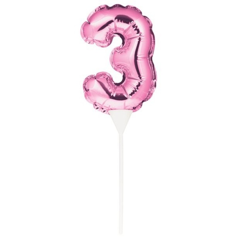 Pink number 3 balloon cake decoration 13cm
