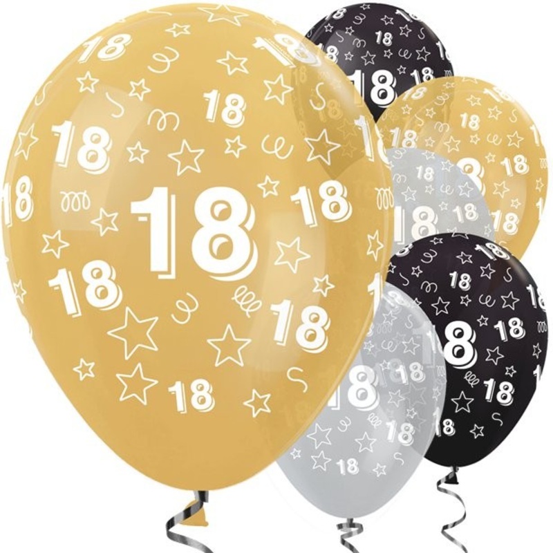 25 latex balloons 18th birthday with asterisk 30cm